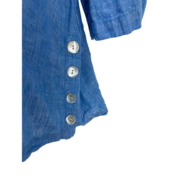 Tahari Womens 100% Linen 3/4 Sleeve With Side Buttons Blue Blouse Size 1X - Picture 3 of 11